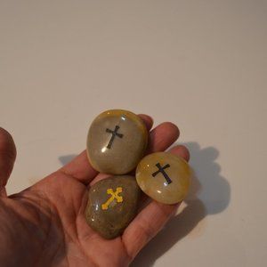 River Stones Tumbled Polished with Images of Cross 2'